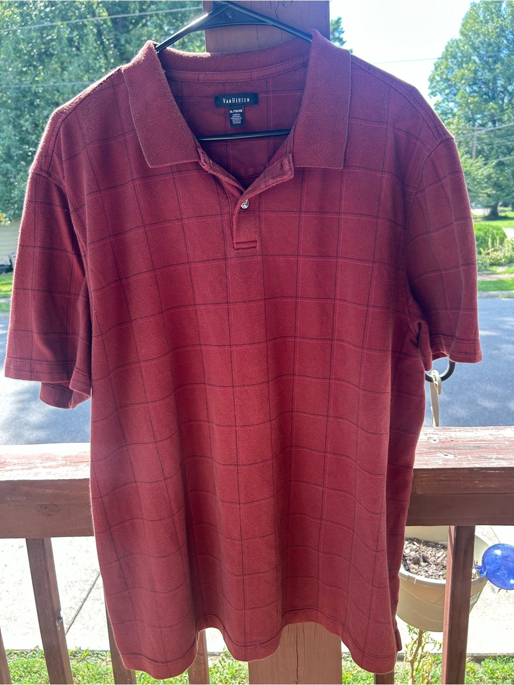 Van Heusen Men's Brick Red Windowpane Short Sleeve Polo
